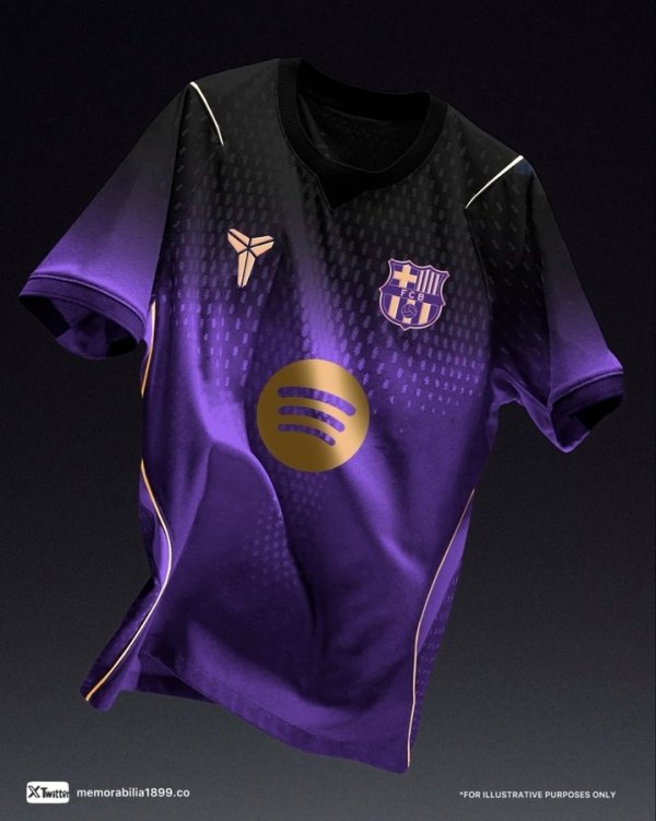 Lakers màu tím! Blogger đưa tin về áo đấu sân khách của Barcelona cho mùa giải tới: tri ân Kobe! Xây cầu chân bóng rổ