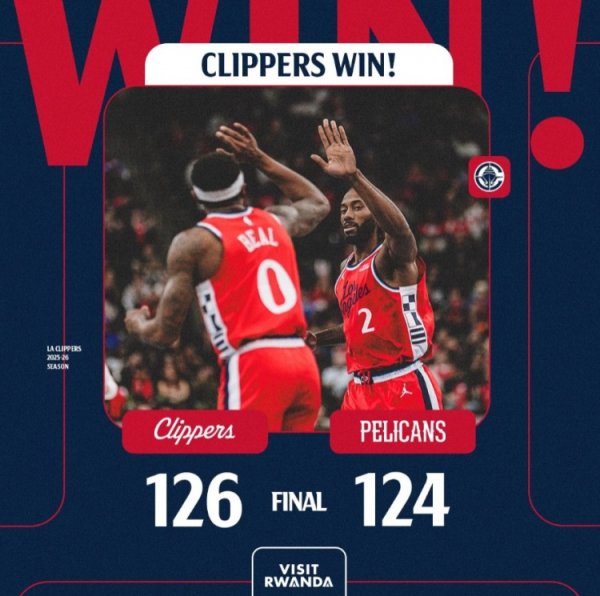 Chiến thắng đầu tiên tại NBA Cup với máy đập chuông! Poster chiến thắng của Clippers: Bill và Kawhi đập tay ăn mừng